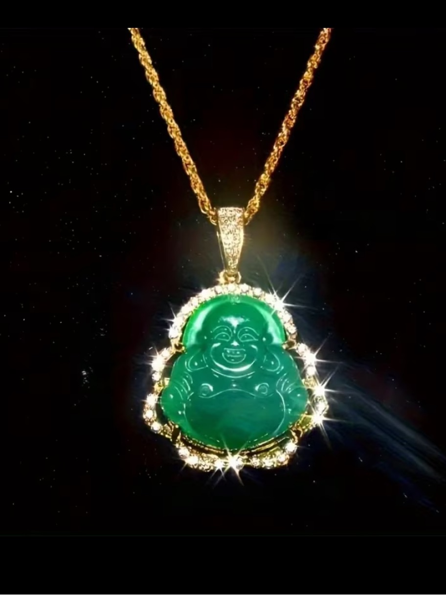 Laughing Buddha Pendant Necklace - Gold Tone